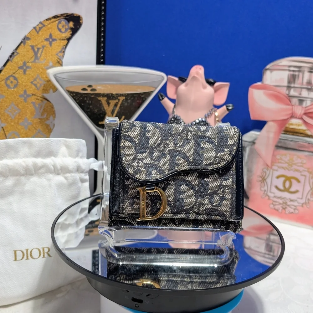 Dior Signature Saddle Monogram Blue Dior Oblique Jacquard And Leather Wallet 🔥